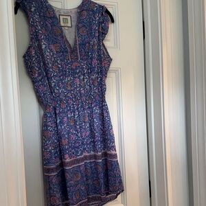 Blue Floral Printed Mini Dress with Smocked Waist